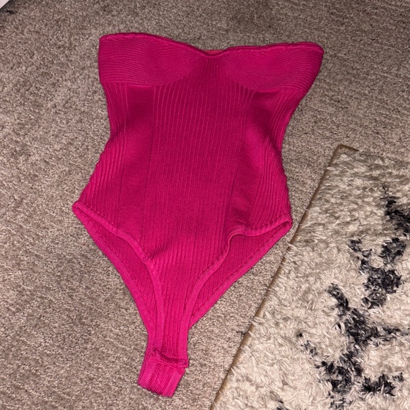 Pink Ribbed Bodysuit - Picture 1 of 3